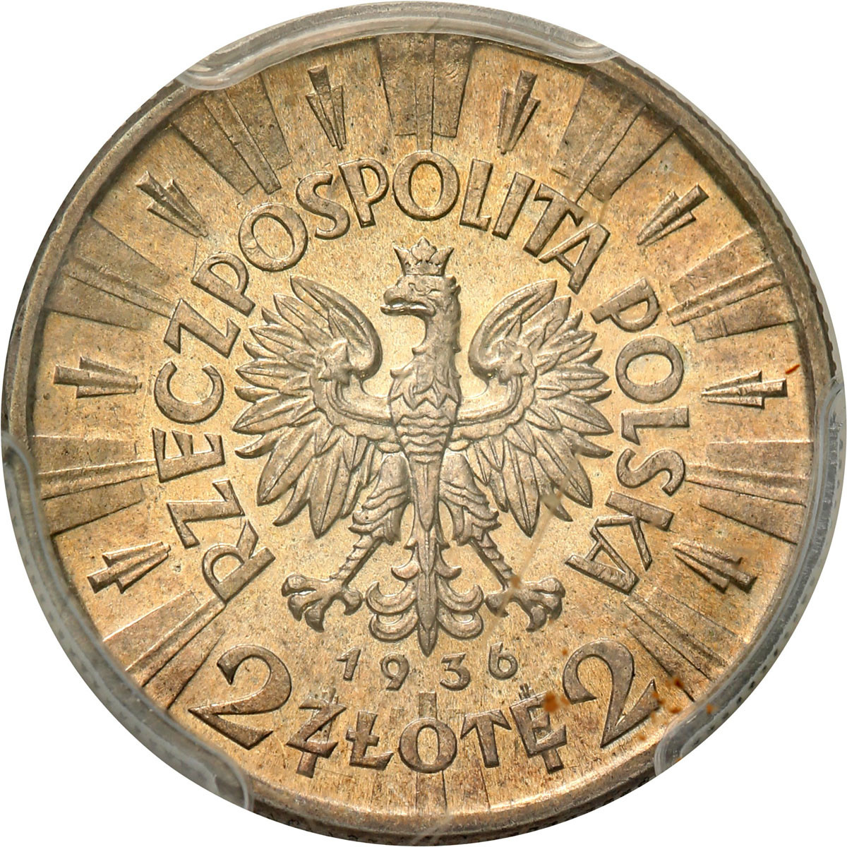 II RP. 2 złote 1936 Piłsudski PCGS MS62 - PIĘKNE i RZADKIE